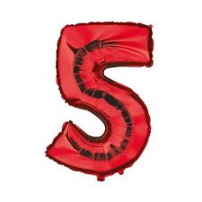 PRC Metálpiros számfólia lufi, magassága 35 cm, születésnapra 5-ös modell party kellék