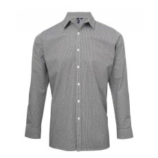 Premier Férfi ing Premier PR220 Men'S Long Sleeve Gingham Cotton Microcheck Shirt -M, Black/White