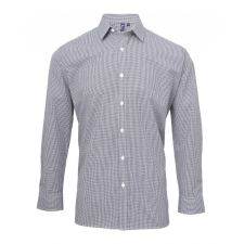 Premier Férfi ing Premier PR220 Men&#039;S Long Sleeve Gingham Cotton Microcheck Shirt -XS, Navy/White férfi ing