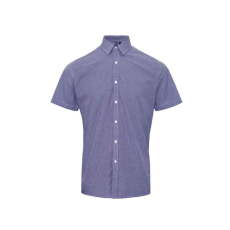 Premier Férfi ing Premier PR221 Men'S Short Sleeve Gingham Cotton Microcheck Shirt -M, Navy/White