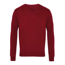 Premier Férfi Premier PR694 Men'S Knitted v-neck Sweater -3XL, Burgundy
