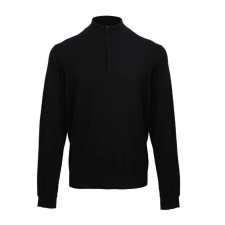 Premier Férfi Premier PR695 Men'S Quarter-Zip Knitted Sweater -M, Black férfi pulóver, kardigán