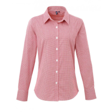 Premier Női blúz Premier PR320 Women'S Long Sleeve Gingham Microcheck Shirt -S, Red/White