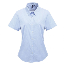 Premier Női blúz Premier PR321 Women'S Short Sleeve Gingham Microcheck Shirt -M, Light Blue/White