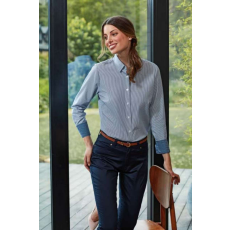 Premier Női blúz Premier PR338 Women'S Cotton Rich Oxford Stripes Shirt -M, White/Oxford Blue