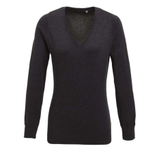 Premier Női Premier PR696 Women'S Knitted v-neck Sweater -M, Charcoal