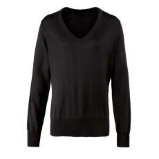 Premier Női Premier PR696 Women'S Knitted v-neck Sweater -XL, Black