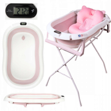 Premium Összecsukható kád hőmérővel és anatómiai támasztékkal + állvány - Pink babaápolási kellék