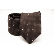  Prémium selyem nyakkendő - Sötétbarna-fehér mintás