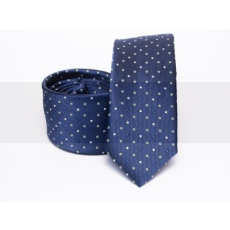  Prémium selyem slim nyakkendő - Kék pöttyös