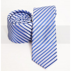  Prémium slim nyakkendő - Kék-ezüst csíkos