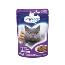PreVital Macskaeledel, alutasakos, felnőtt macskáknak, 100 g, PREVITAL, nyúl és pulyka aszpikban macskaeledel