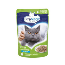 PreVital Macskaeledel, alutasakos, ivartalanított macskáknak, 100 g, PREVITAL, szárnyas szószban macskaeledel