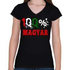 PRINTFASHION 100%MAGYAR - Női V-nyakú póló - Fekete női póló