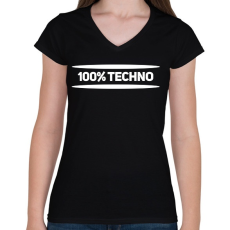 PRINTFASHION 100% techno - Női V-nyakú póló - Fekete