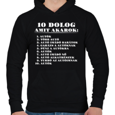 PRINTFASHION 10 dolog amit akarok - Férfi kapucnis pulóver - Fekete