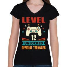 PRINTFASHION 12 éves gamer - Női V-nyakú póló - Fekete