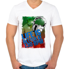 PRINTFASHION 130 BPM - Férfi V-nyakú póló - Fehér férfi póló