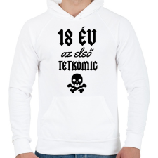PRINTFASHION 18 év az első tetkómig - Férfi kapucnis pulóver - Fehér férfi pulóver, kardigán
