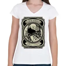 PRINTFASHION 1970 Velem ne szórakozz - Női V-nyakú póló - Fehér női póló