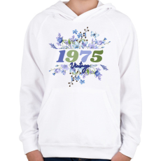 PRINTFASHION 1975 kék virág - Gyerek kapucnis pulóver - Fehér