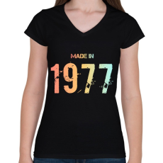 PRINTFASHION 1977 - Női V-nyakú póló - Fekete