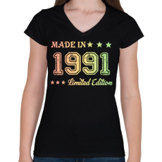 PRINTFASHION 1991 - Női V-nyakú póló - Fekete
