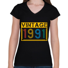 PRINTFASHION 1991 - Női V-nyakú póló - Fekete női póló