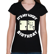 PRINTFASHION 19 POKER SZÜLINAP - Női V-nyakú póló - Fekete