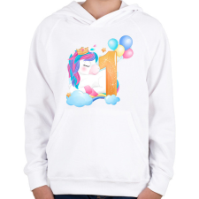 PRINTFASHION 1 éves unikornis - Gyerek kapucnis pulóver - Fehér gyerek pulóver, kardigán