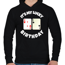 PRINTFASHION 21 PÓKER SZÜLINAP - Férfi kapucnis pulóver - Fekete