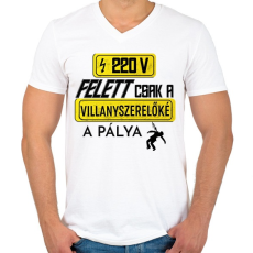 PRINTFASHION 220V FELETT | Fekete - Férfi V-nyakú póló - Fehér