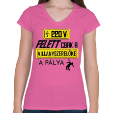 PRINTFASHION 220V FELETT | Fekete - Női V-nyakú póló - Rózsaszín
