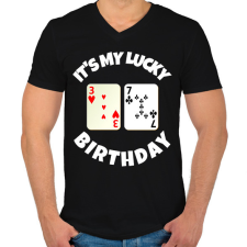 PRINTFASHION 37 POKER SZÜLINAP - Férfi V-nyakú póló - Fekete férfi póló