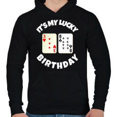 PRINTFASHION 38 POKER SZÜLINAP - Férfi kapucnis pulóver - Fekete