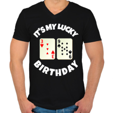 PRINTFASHION 39 POKER SZÜLINAP - Férfi V-nyakú póló - Fekete férfi póló