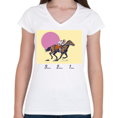 PRINTFASHION 3...2...1... lovaglás - Női V-nyakú póló - Fehér