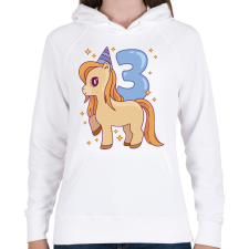 PRINTFASHION 3 éves unikornis - Női kapucnis pulóver - Fehér női pulóver, kardigán