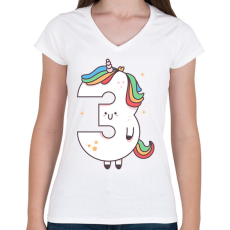PRINTFASHION 3 éves unikornis - Női V-nyakú póló - Fehér