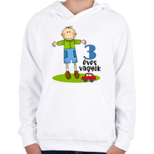 PRINTFASHION "3 éves vagyok" kisfiúnak - Gyerek kapucnis pulóver - Fehér gyerek pulóver, kardigán