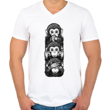 PRINTFASHION 3 majom - Férfi V-nyakú póló - Fehér férfi póló