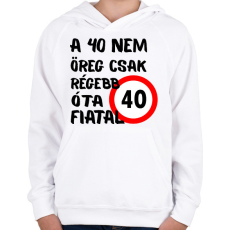 PRINTFASHION 40 éves Fekete minta - Gyerek kapucnis pulóver - Fehér