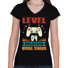 PRINTFASHION 4 éves gamer - Női V-nyakú póló - Fekete női póló