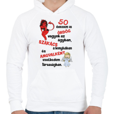 PRINTFASHION 50 évesen is ördög - Férfi kapucnis pulóver - Fehér