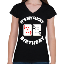 PRINTFASHION 56 POKER SZÜLINAP - Női V-nyakú póló - Fekete női póló