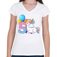 PRINTFASHION 5 éves Unikornis hercegnőknek! - Női V-nyakú póló - Fehér női póló