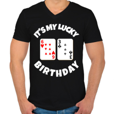 PRINTFASHION 63 POKER SZÜLINAP - Férfi V-nyakú póló - Fekete férfi póló