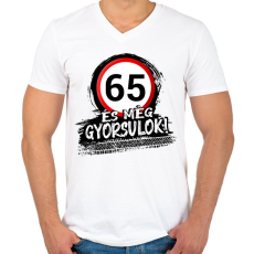 PRINTFASHION 65 és még gyorsulok - Férfi V-nyakú póló - Fehér