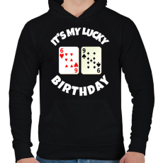 PRINTFASHION 69 POKER SZÜLINAP - Férfi kapucnis pulóver - Fekete