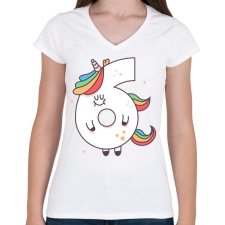 PRINTFASHION 6 éves unikornis - Női V-nyakú póló - Fehér női póló